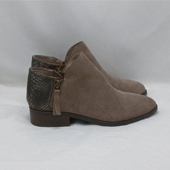 Volatile Womens Ankle Boots Size 9 Taupe Suede Snakeskin Western Low Heel Shoes - Picture 1 of 8